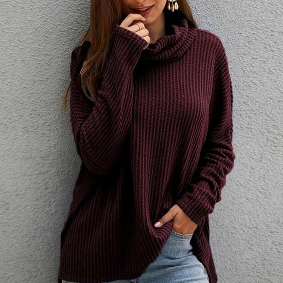 Burgundy Waffle Knit Sweater - Picture 4 of 6